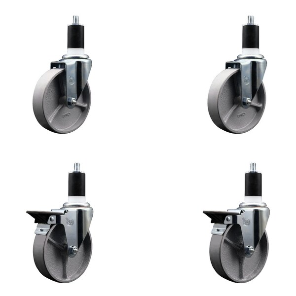 5'' Semi Steel Wheel Swivel 1-1/2'' Expanding Stem Caster Set 2 Brakes, 4PK